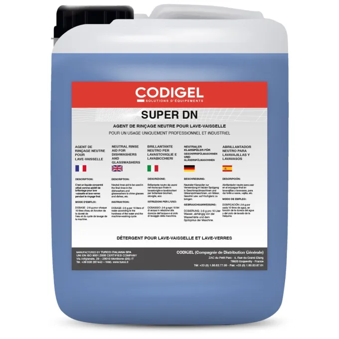 Agent Liquide de Rinçage Neutre Lave-Vaiselle et Lave-Verres - Bidon de 10 kg - Codigel
