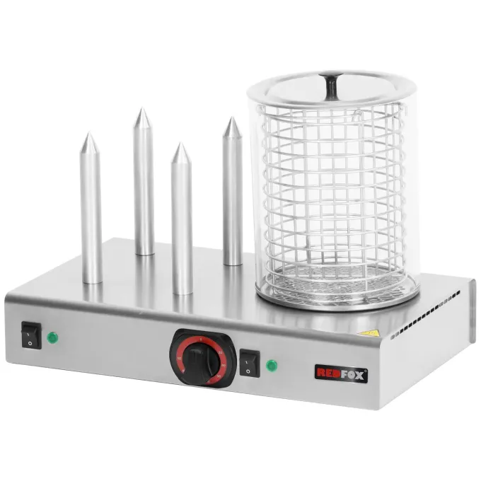 Appareil à Hot-Dog 4 Plots - Panier - Manchon Verre - HD 04 NK - Redfox