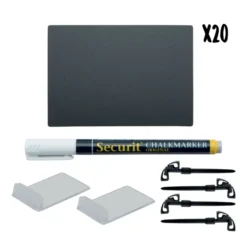 ardoise tags A7 (effaçable) - lot de 20 + feutre-craie +accessoires - Securit