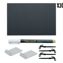 ardoise tags A6 (effaçable) - lot de 20 + feutre-craie + accessoires - Securit