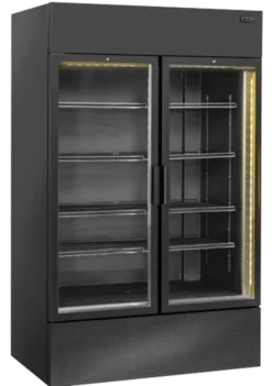 Armoire à Boissons Réfrigérée Vitrée Laquée Noire avec Panneau Publicitaire - 1200 L - Cool Head