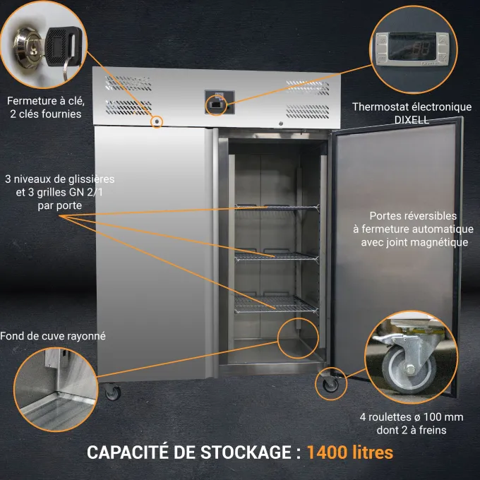 ARMOIRE REFRIGEREE INOX 2 PORTES -18/-22°C - L2G
