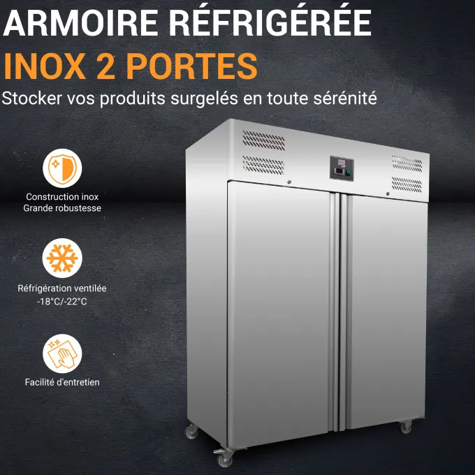 ARMOIRE REFRIGEREE INOX 2 PORTES -18/-22°C - L2G