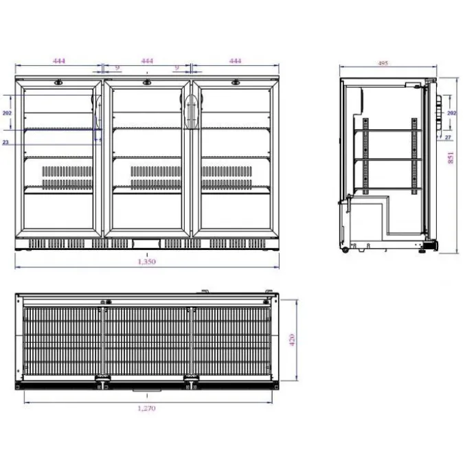 Arrière Bar Réfrigéré Professionnel Noir 3 Portes - Combisteel