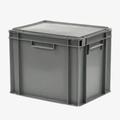 Bac plein 400 x 300 x 330 mm 30 L + couvercle solidaire - gris - Gilac