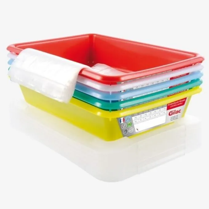 Bacs plats témoins 3 L HACCP + couvercles - Lot de 5 - Gilac