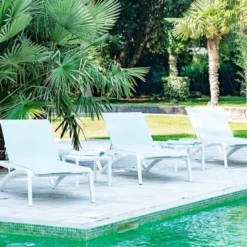 Bain de Soleil SUNSET Blanc / Turquoise Chiné - Lot de 4 - Grosfillex