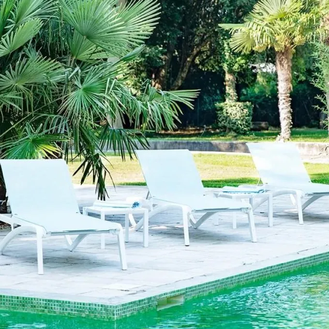 Bain de Soleil SUNSET Blanc / Turquoise Chiné - Lot de 4 - Grosfillex