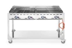 Barbecue Green Fire avec 4 brûleurs Profi Line sur support avec roulettes Gris 22kW - Hendi