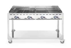 Barbecue Green Fire avec 4 brûleurs Profi Line sur support avec roulettes Gris 22kW - Hendi