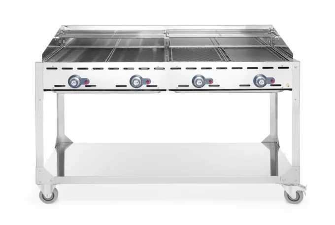 Barbecue Green Fire avec 4 brûleurs Profi Line sur support avec roulettes Gris 22kW - Hendi
