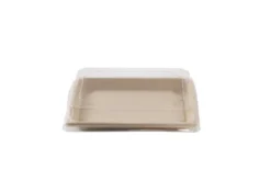 Barquette Sushi crème en canne à sucre + couvercle antibuée en PET 18,5 x 13 cm - 250 unités - Betik