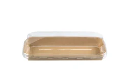 Barquette sushi en carton kraft + couvercle antibuée en PET 22 x 14 cm - 300 unités - Betik