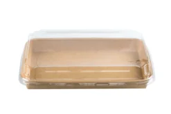 Barquette sushi en carton kraft + couvercle antibuée en PET 22 x 9 cm - 300 unités - Betik