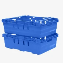 Caisse ajourée emboîtable, empilable sur barres 600 x 400 x 199 mm - 35 L – bleu - Gilac