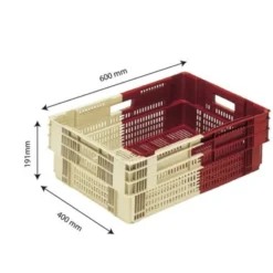 Caisse ajourée empilable emboitable 600 x 400 x 191 mm bicolore 35 L - bordeaux/ivoire - Gilac