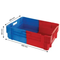 Caisse pleine empilable emboîtable 600 x 400 x 184 mm bicolore 34 L – bleu/rouge - Gilac