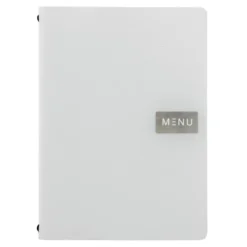 Carte menu 100% CUIR aggloméré - Coloris blanc - Ligne RAW - format A4 - 1 insert inclus (4 vues) - Securit
