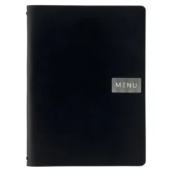 Carte menu 100% CUIR aggloméré - Couleur Noire - Ligne Royal - format A4 - 1 insert inclus (4 vues) - Securit