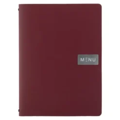 Carte menu 100% CUIR aggloméré - Couleur Bordeaux - Ligne Royal - format A4 - 1 insert inclus (4 vues) - Securit