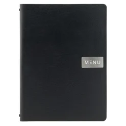 Carte menu 100% CUIR aggloméré - Couleur Noire - Ligne RAW - format A4 - 1 insert inclus (4 vues) - Securit