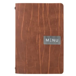 Carte menu 100% CUIR - Coloris Marron - Ligne RAW - format A4 - 1 insert inclus (4 vues) - Securit