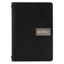 Carte menu 100% CUIR - Coloris Noir - Ligne RAW - format A4 - 1 insert inclus (4 vues) - Securit
