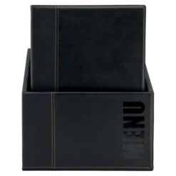 Carte Menu simili cuir de la gamme Tendance - A4 (x20) plus BOX, 1 double insert inclus avec chaque menu (présente 4 pages A4) - Securit