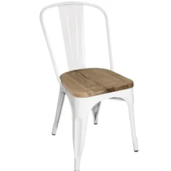 Chaise Bistrot Acier Blanc avec Assise en Bois - Lot de 4 - Bolero