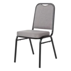 Chaise de banquet avec dossier carré et tissu gris - Lot de 4