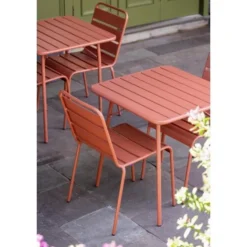 Chaise à Lattes en Acier Couleur Terracotta - Lot de 4 - Bolero