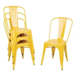 Chaise Restaurant Bistrot Acier Jaune - Lot de 4 - Bolero