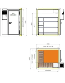 Chambre Froide Négative Epaisseur 100 mm - 1630 x 1830 x 2200 mm - Coreco