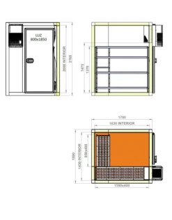 Chambre Froide Positive Epaisseur 80 mm - 1590 x 1790 x 2160 mm - Coreco