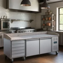Comptoir à Pizza Série U 2 Portes avec Dessus Granit et 7 Tiroirs à Pâtons - Polar
