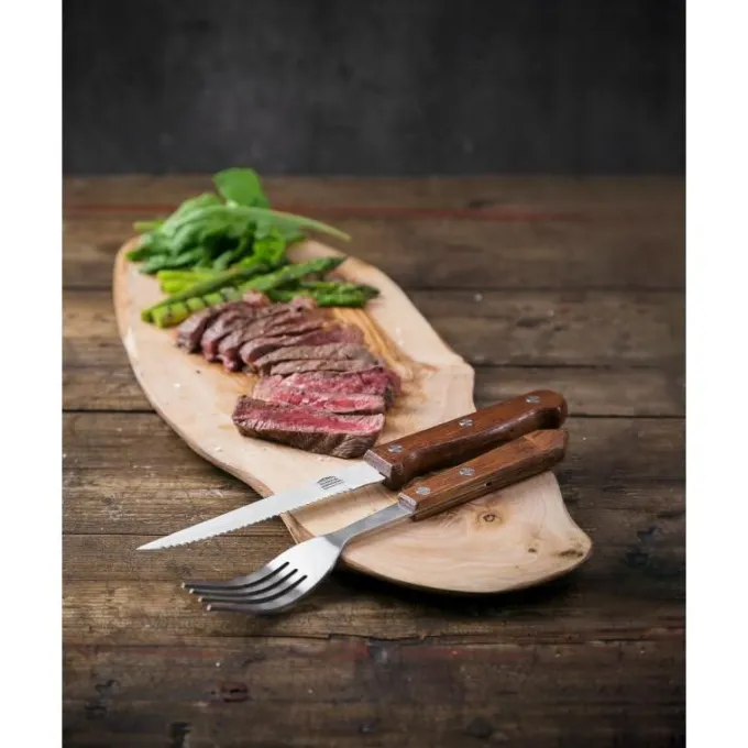 Couteau à Viande 215 mm Lame Dentée Manche en Bois Lot de 12 Olympia