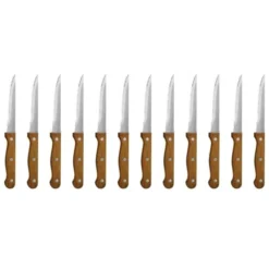 Couteau à Viande 215 mm Lame Dentée Manche en Bois Lot de 12 Olympia