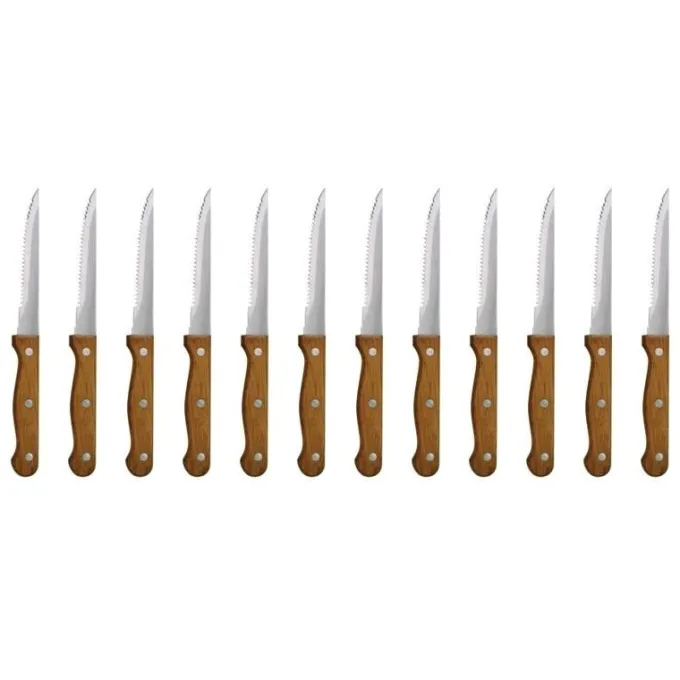 Couteau à Viande 215 mm Lame Dentée Manche en Bois Lot de 12 Olympia