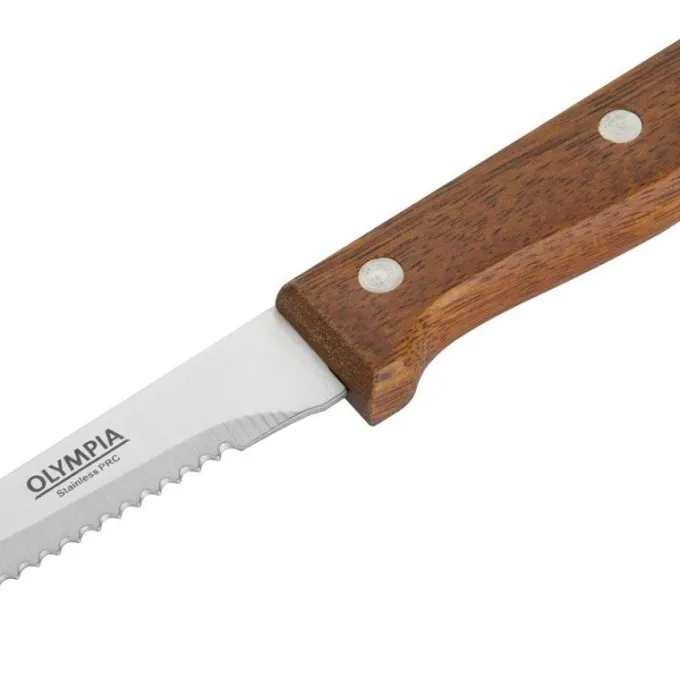 Couteau à Viande 215 mm Lame Dentée Manche en Bois Lot de 12 Olympia