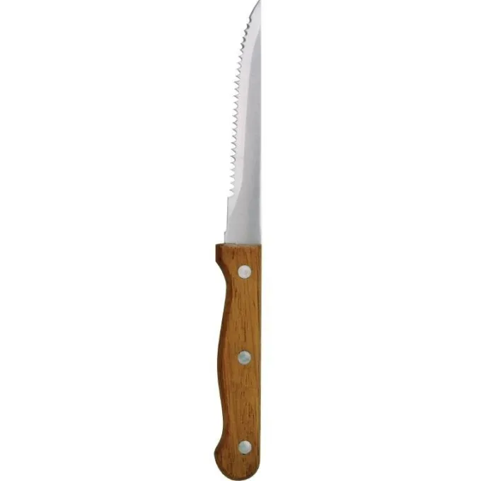 Couteau à Viande 215 mm Lame Dentée Manche en Bois Lot de 12 Olympia
