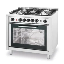 Cuisinière à gaz - 5 feux avec four électrique Kitchen Line Argent 230V/2900W - Hendi