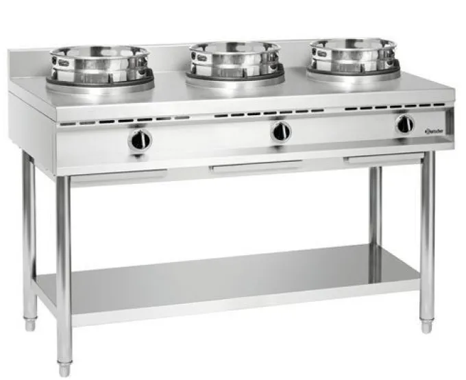 Cuisinière wok à gaz - 3 brûleurs x 11.5 kw - Bartscher