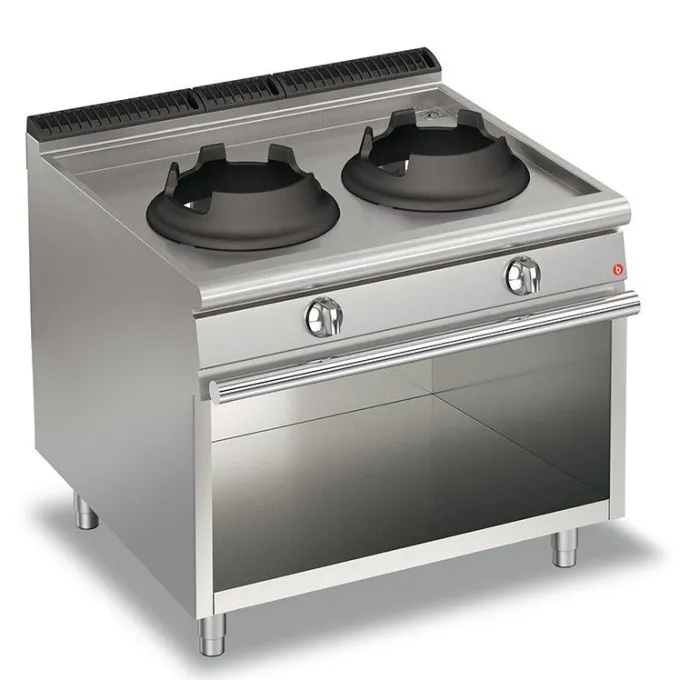 Cuisinière Wok à Gaz - 2 feux sur placard ouvert - P 700 - 28 kW - Baron