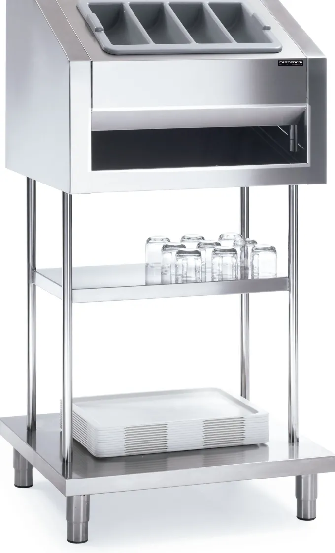 Distributeur en Inox sur Piètement de Couverts, Plateaux et Trémie pour Pain - Distform