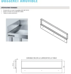 Dosseret Droit en Inox Latéral Amovible pour Plonges - Gamme 600 - Distform