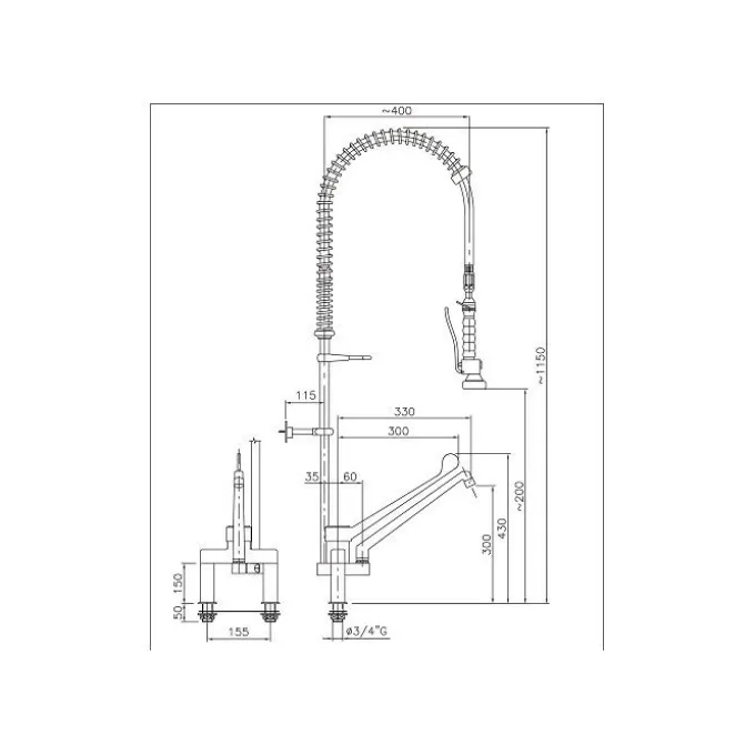 Douchette vaisselle avec mitigeur bi-trou - Combisteel