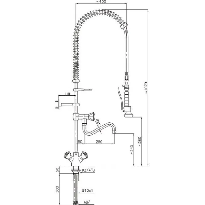 Douchette vaisselle avec mitigeur et col de cygne monotrou - Combisteel