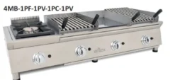Ensemble de Cuisson Combiné FLEXI Série 600 - Meuble avec 2 Grilles, Réchaud et Frytop Chromé - Arilex