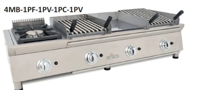 Ensemble de Cuisson Combiné FLEXI Série 600 - Meuble avec 2 Grilles, Réchaud et Frytop Chromé - Arilex