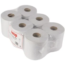 Essuie-Mains Blanc 2 Plis à Dévidage Central Contact Alimentaire - Lot de 6 - Jantex
